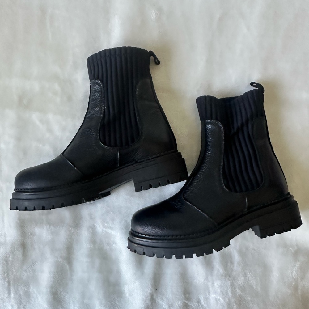 Anthropologie Black Leather Platform Chelsea Combat Boots 6